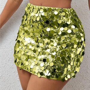 SHEIN Lime Green BamGleam Sequin Bodycon Skirt Holiday Party Mini Skirt NWOT